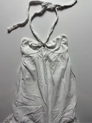 Aerie High Low Halter Braided Strap Maxi Sundress, White, Size S thumbnail 5