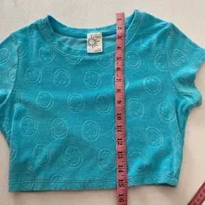 Offline by Aerie Blue Terry Crop Top | Smiley Embossed Short Sleeve Tee XS thumbnail 4