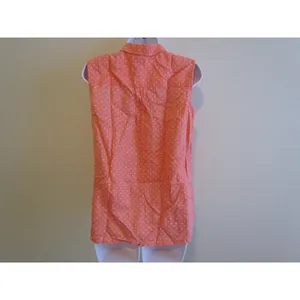 Madewell Sleeveless Button Down‎ Shirt Small Coral Polka Dot Peter Pan Collar thumbnail 4