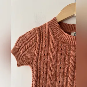 Free People Intimately Brown Cropped Short Sleeve Cable Knit‎ Sweater thumbnail 2