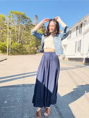 Philosophy Navy Blue Maxi Skirt - Flowing Full-Length Skirt thumbnail 3