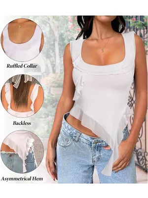 NEW Strap Y2k Ruffle Bandeau Cropped Top Camisole Shirt Tank L thumbnail 3