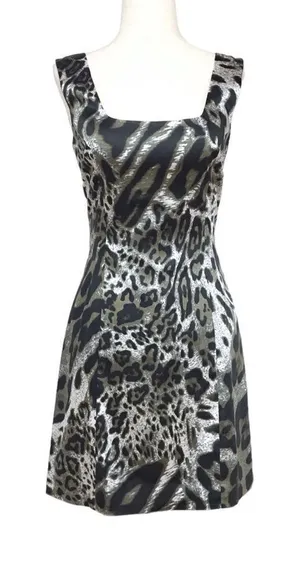 JAY GODFREY Leopard Print Satin Mini Dress‎ Sleeveless Black White Size 0 New thumbnail 1