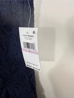 NWT Alex Evenings Sequin Ruched Ruffle A-Line Gown Maxi Dress Navy Blue Size 6 thumbnail 7