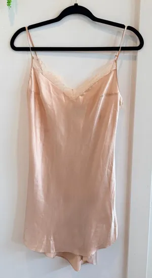 Victoria's Secret Y2K Vintage Silk Lace-Trim Slip Dress Blush Tan Women’s Small thumbnail 1