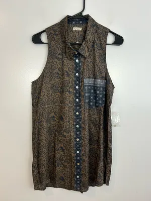New! Free People Make My Day Sleevless Collared Button Down Sleep Shirt Small thumbnail 2
