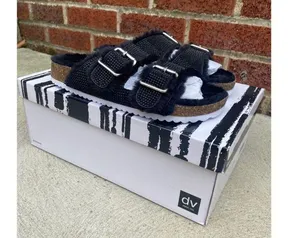 Dolce Vita fuzzy black rhinestone birkenstocks thumbnail 4