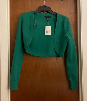 Forever 21 Green Long Sleeve Cropped Cardigan Sweater thumbnail 1