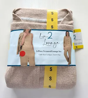 Live 2 Lounge 3-Piece Textured Lounge Set Cardigan Tank‎ Pant Tan Size S thumbnail 1