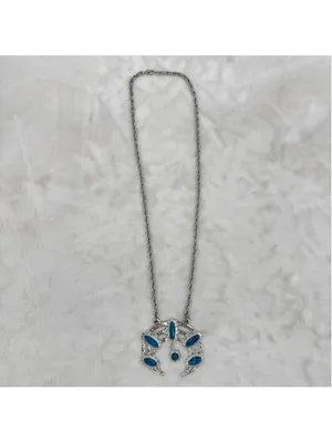 Vintage Silver Tone Turquoise Necklace Crescent Moon Dangle Charm Southwestern thumbnail 5
