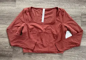 lululemon Waist Seamed Nulu Long Sleeve Size 12 Rust Crop Top Ancient Copper thumbnail 1