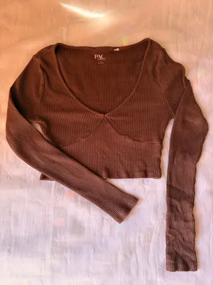 PacSun Top Long Sleeve Crop Ribbed brown thumbnail 2