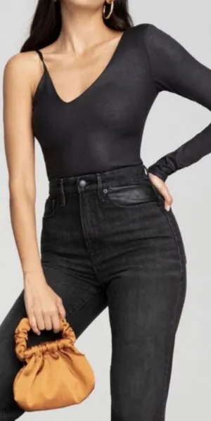 Good American Black One Shoulder Asymmetrical Bodysuit 1 thumbnail 1