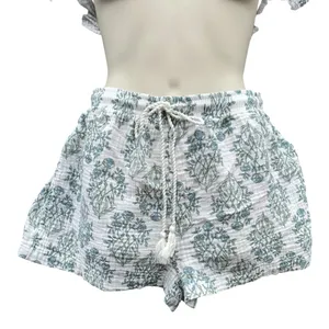 Rachel Zoe Floral Pajama Set 2 Pc Cotton Shorts Top Blue Green floral White M thumbnail 5