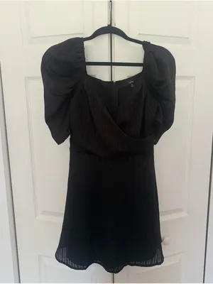 Lulus Dance After Dark Black Satin Striped Skater Dress Sweetheart Size Small thumbnail 3