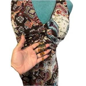 Trixxi Paisley Beaded Halter Neck Dress Y2K Euro Boho Western Women's Large thumbnail 5