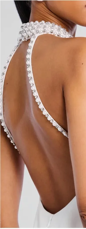 Retrofête NWT Penelope dress White Pearl-Trim Halter Mini Dress Size Small thumbnail 1