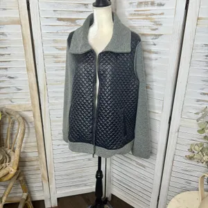 LAUREN RALPH LAUREN Quilted Fleece Full Zip Jacket Black Gray Size XL thumbnail 5