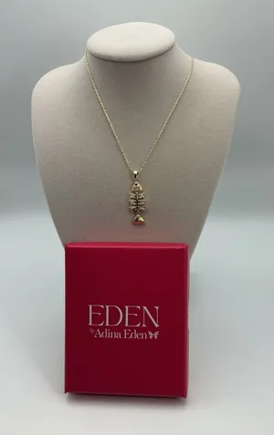 Adina Eden Large Edgy CZ Bezel Fish Pendant Necklace – Gold thumbnail 1