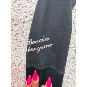 BCBG Max Azria Black Rhinestone Tracksuit Set Hoodie Flare Pants Y2K Women L thumbnail 2