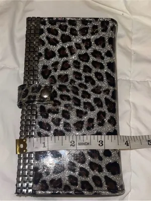 Leopard Print Metallic Clutch Wallet - Silver and Brown thumbnail 4