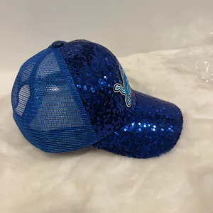 National Football League Detroit Lions Blue Sequin Baseball trucker hat, adjustable Cap! thumbnail 5