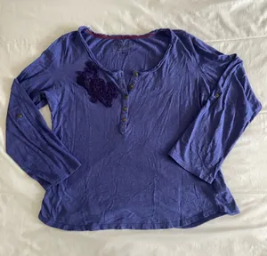 Vintage Nine West purple long sleeve top with dark purple floral embroidery on the chest, size XL #floral #embroidered #vintage thumbnail 1