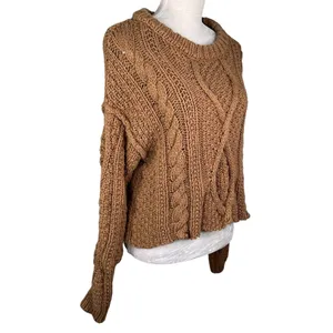 Free People Cutting Edge Cable Knit Sweater Brown Large thumbnail 5