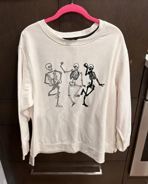 Jane & Delancey Women's Embellished Dancing‎ Skeletons Pullover Size 1XL ivory thumbnail 1