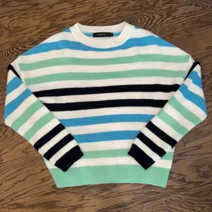 Striped Crewneck Sweater in White, Mint & Blue thumbnail 1