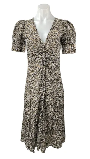 Michael Kors Floral Short Puff Sleeve Midi Button Down A-Line Shirt Dress Sz XS thumbnail 1