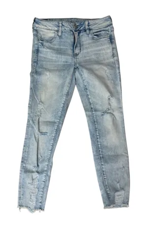 American Eagle Jegging Crop Womens 4 Short Distressed Raw Hem Light Wash Blue thumbnail 1