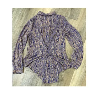 Hazel Hazel Blouse Womens Small Blue Beige Zebra Print High Low Button Back Top thumbnail 2