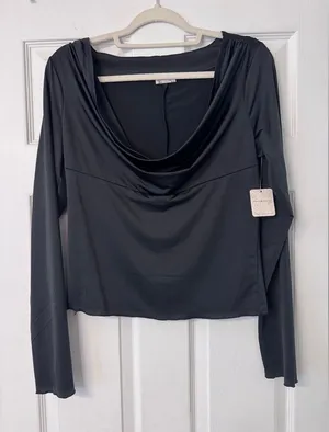 Free People Running Late Black Cowl Neck Blouse thumbnail 1