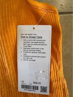 Lululemon Ebb To Street Tank Padded Citrus Sizzle Tone Size 10 NWT thumbnail 4