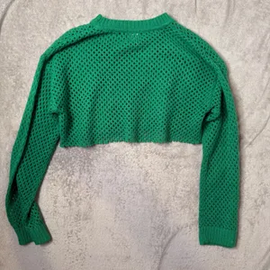 Green Open Knit Cropped Fishnet Sweater Size L See Through‎ Layering Festival thumbnail 4