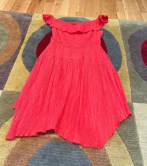 Urban Outfitters Red Off The Shoulder Asymmetrical Western Short Mini Dress S thumbnail 3