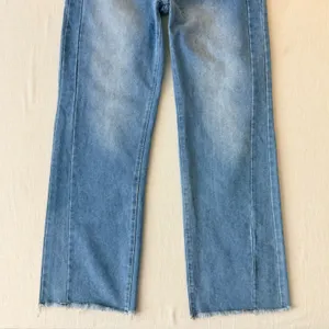 Commense High Rise Wide Leg Raw Hem Jeans Women Medium Light Wash thumbnail 4