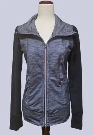 Lululemon Daily Yoga Denim Jacket Blue Grey and Black Zip Up Long Sleeve thumbnail 1