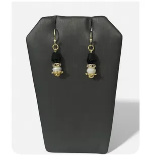 Handmade Black & Gold Tone Pearl Bead Geometric Triangle Charm Bracelet Earring Set Set thumbnail 4