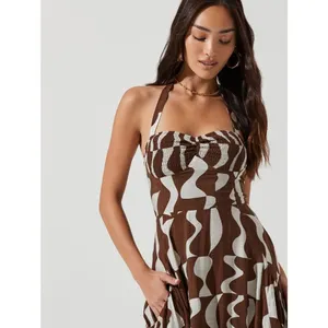 NWT Astr The Label Brown Mariella Halter Maxi Dress Size XS thumbnail 3