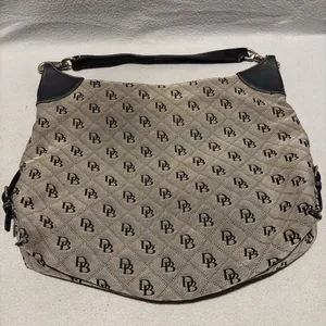 Dooney & Bourke Vintage 90's Black Grey Large Tote Monogram Signature Canvas thumbnail 1