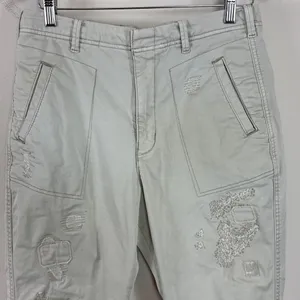 Pilcro Hyphen Patchwork Distressed Barrel‎ Chino Pants in Muted Khaki Sz 28 Tall thumbnail 3