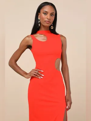 Lulus Sindra Bright Orange Cutout Column Maxi Dress Size Small NWT $78 thumbnail 3