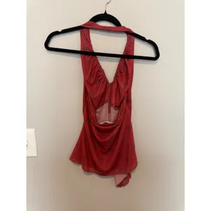Milk + Honey Red Polka Dot Halter Top Sheer Mesh Handkerchief Hem Small thumbnail 2