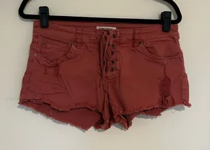 Billabong Burnt Red Lace Front Distressed Short Shorts Size‎ 27 thumbnail 1