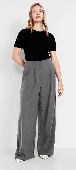 Old Navy Extra High Rise Wide Leg Trousers in Grey Melange thumbnail 1