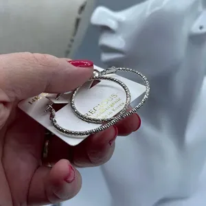NWT Precious 14K white dipped gold textured hoops. Omega clasp. thumbnail 3