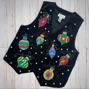 Vintage westbound beaded embroidered ugly Christmas sweater vest ornaments m thumbnail 1