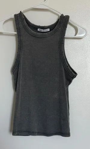 Zara Charcoal Ribbed Tank Top - Sleeveless Crew Neck thumbnail 1